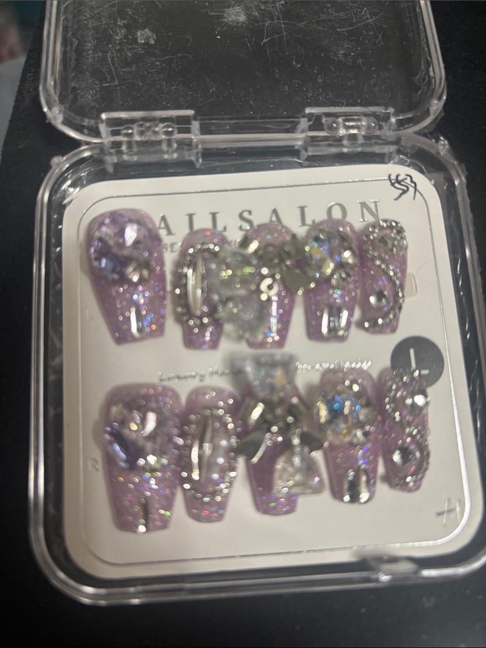 Glittery Pink Rhinestone Press-On Nail Set